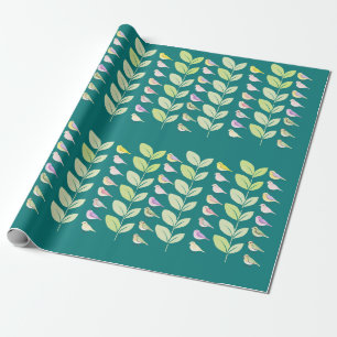 Watercolor Chickadees & Leaves Wrapping Paper