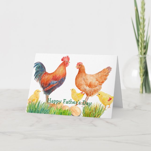 Watercolor Chicken Family Father's Day Card (Front)