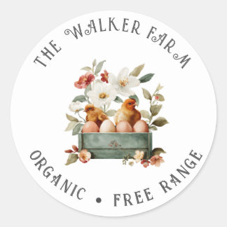 Watercolor Chicken Floral Family Farm Classic Round Sticker