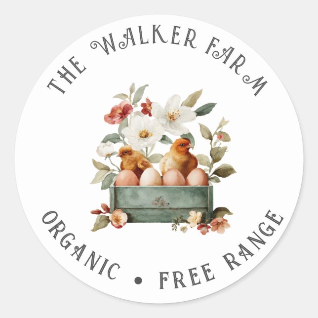 Watercolor Chicken Floral Family Farm Classic Round Sticker (Front)