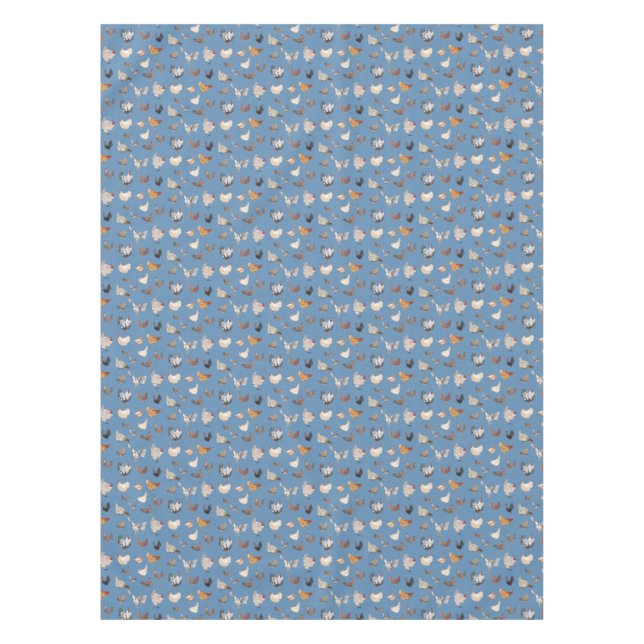 Watercolor Chicken pattern Denim Blue Tablecloth (Front)