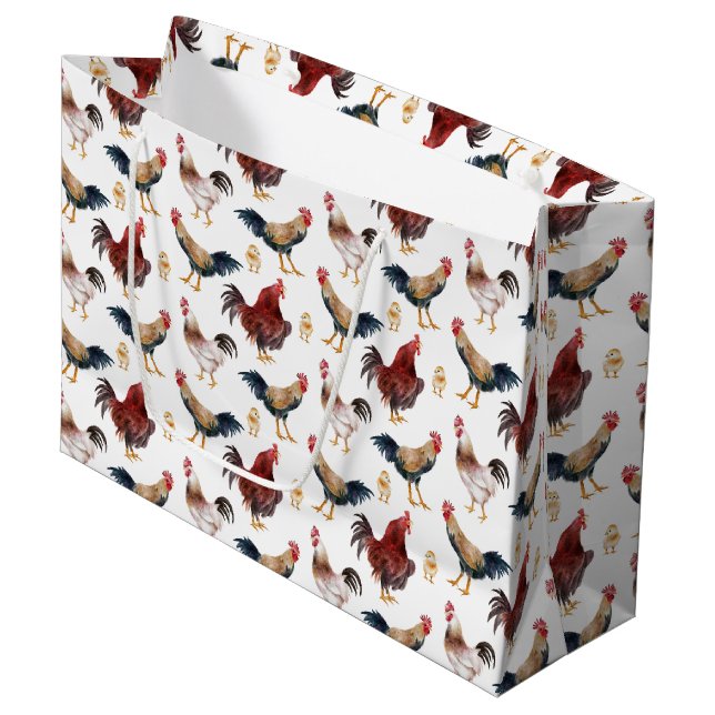 Watercolor Chicken Pattern Gift Bag (Front Angled)