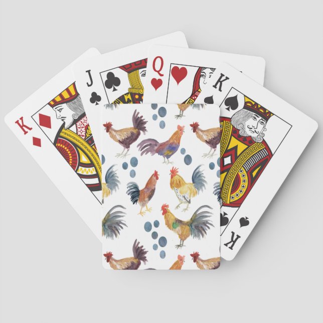 Watercolor Chickens and Eggs Colourful Painting Playing Cards (Back)