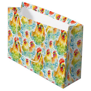 Watercolor Chickens Colourful Birthday Large Gift Bag