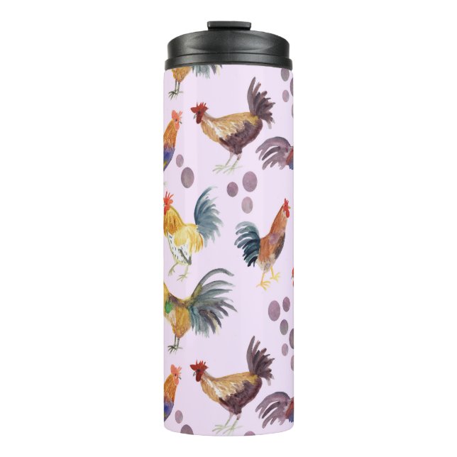 Watercolor Chickens Eggs Barnyard Hens Purple Thermal Tumbler (Front)