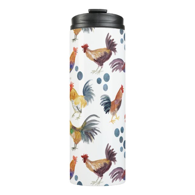Watercolor Chickens Eggs Barnyard Hens Thermal Tumbler (Front)