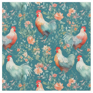 Watercolor Chickens Fabric