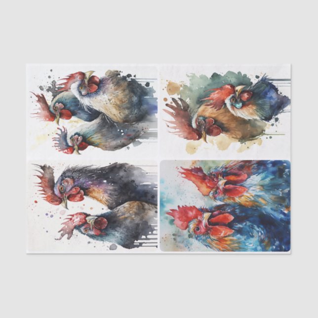 Watercolor Chickens  Tissue Paper (Front)