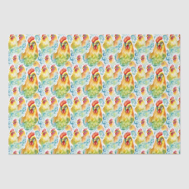 Watercolor Chickens  Tissue Paper (Front)