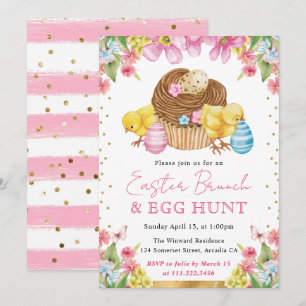 Watercolor Chicks and Cake Spring Easter Brunch Invitation