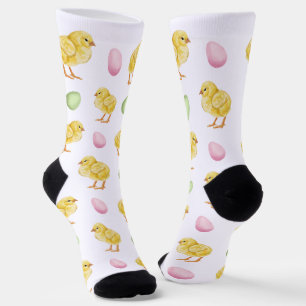 Watercolor Chicks And Pastel Easter Eggs Pattern Socks