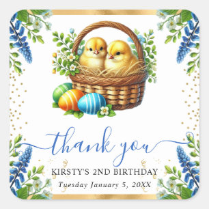 Watercolor Chicks Spring Flowers Birthday Square Sticker