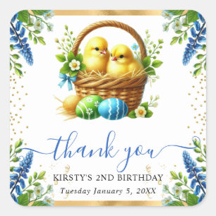 Watercolor Chicks Spring Flowers Birthday Square Sticker