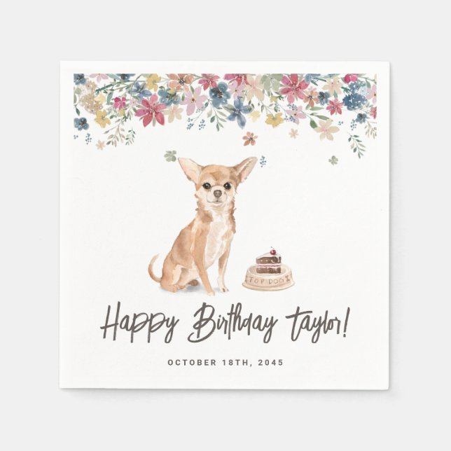 Watercolor Chihuahua Dog Birthday Party Thank You Napkin (Front)