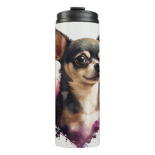 Watercolor Chihuahua Portrait with Heart-Shape Thermal Tumbler