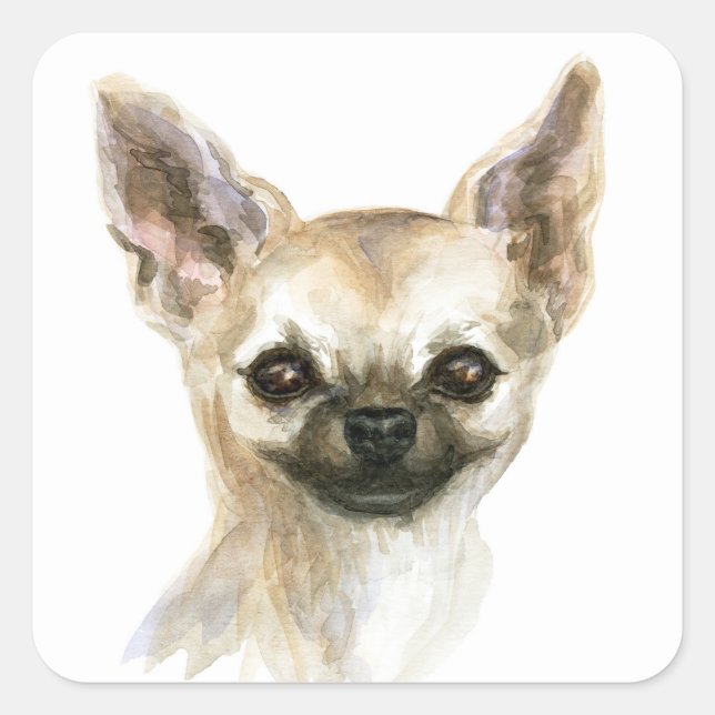 Watercolor Chihuahua Puppy Dog Chiwawa Fur Mama Square Sticker (Front)