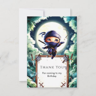 Watercolor Children Ninja Birthday Thank You Card