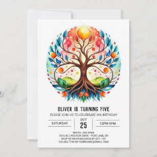 Watercolor Children Tree of Life Birthday Invitation