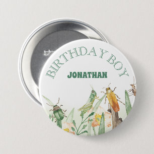 Watercolor Child's Bug Insect Birthday Boy 3 Inch Round Button
