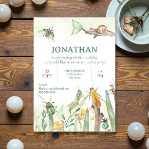 Watercolor Child's Bug Insect Birthday Invitation