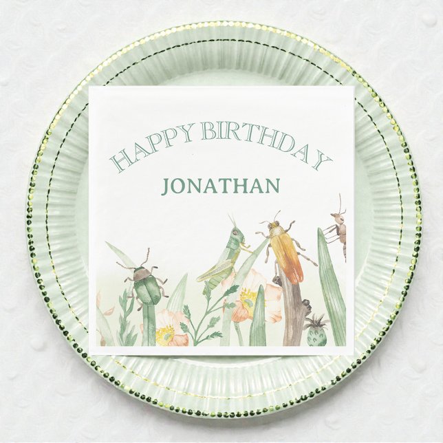 Watercolor Child's Bug Insect Birthday Napkin (Creator Uploaded)