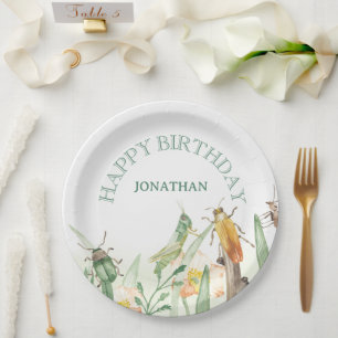Watercolor Child's Bug Insect Birthday Paper Plate
