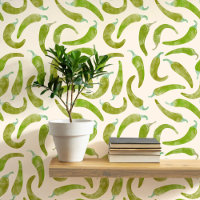 Watercolor Chili Pepper Green Cream