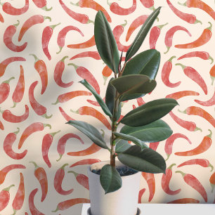 Watercolor Chili Pepper Red Cream Wallpaper