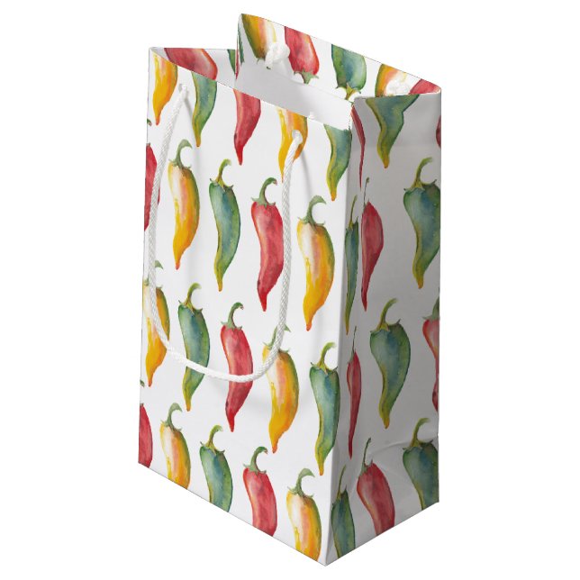 Watercolor Chili Pepper Small Gift Bag (Back Angled)
