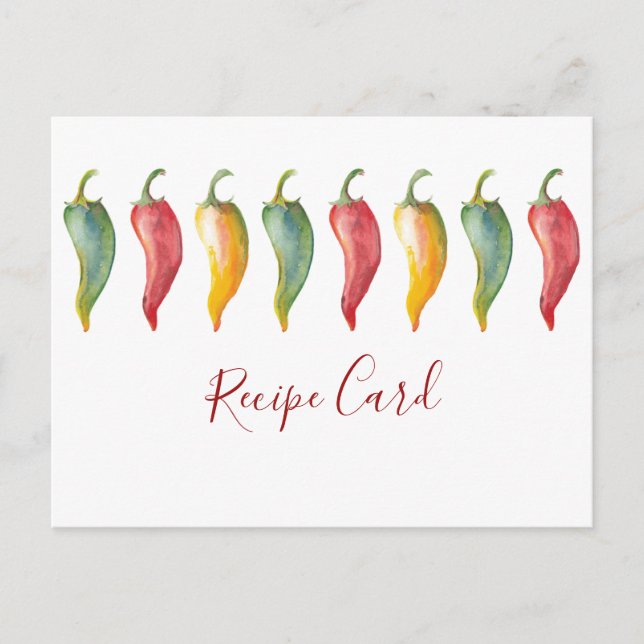 Watercolor Chili Peppers Recipe Card (Front)