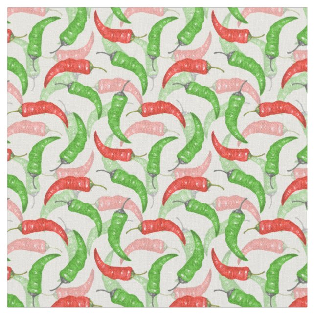 Watercolor Chilli Peppers Pattern  Fabric (Close Up)