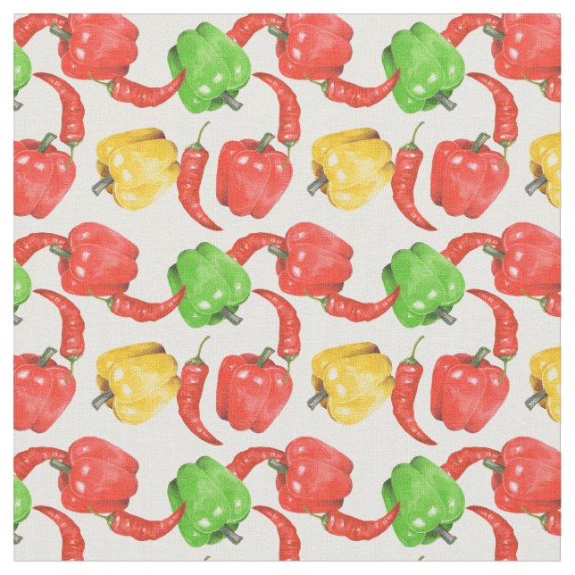 Watercolor Chilli Peppers Pattern  Fabric (Close Up)