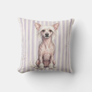 Watercolor Chinese Crested Dog Throw Pillow