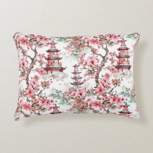 Watercolor Chinese Pagoda - Cherry Blossoms (10) Accent Pillow