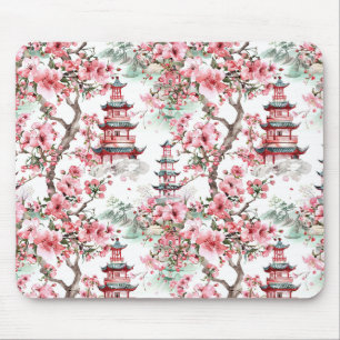 Watercolor Chinese Pagoda - Cherry Blossoms (10) Mouse Pad