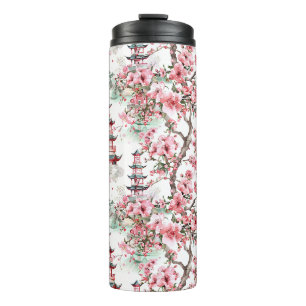 Watercolor Chinese Pagoda - Cherry Blossoms (10) Thermal Tumbler