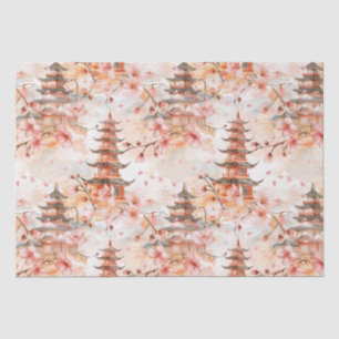 Watercolor Chinese Pagoda with Cherry Blossoms (1) Tissue Paper