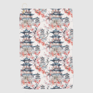 Watercolor Chinese Pagoda with Cherry Blossoms (4) Golf Towel