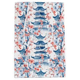 Watercolor Chinese Pagoda with Cherry Blossoms (5) Medium Gift Bag