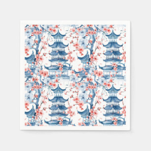 Watercolor Chinese Pagoda with Cherry Blossoms (5) Napkin
