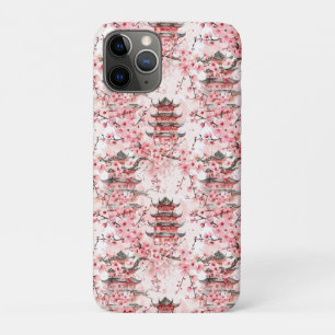 Watercolor Chinese Pagoda with Cherry Blossoms (7) iPhone 11 Pro Case