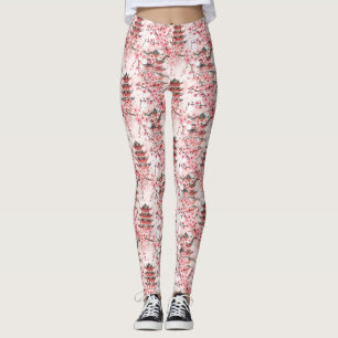 Watercolor Chinese Pagoda with Cherry Blossoms (7) Leggings