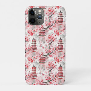 Watercolor Chinese Pagoda with Cherry Blossoms (9) iPhone 11 Pro Case