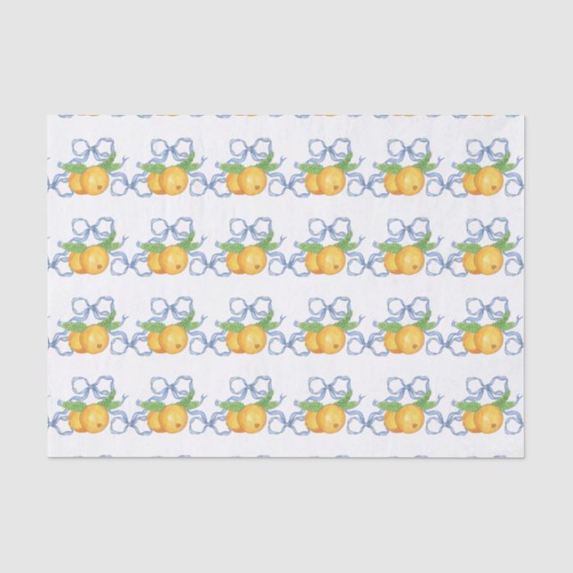 Watercolor Chinoiserie Blue Bows & Mandarins Tissue Paper (Front)