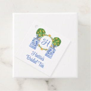 Watercolor Chinoiserie Citrus Topiary Monogram Favour Tags