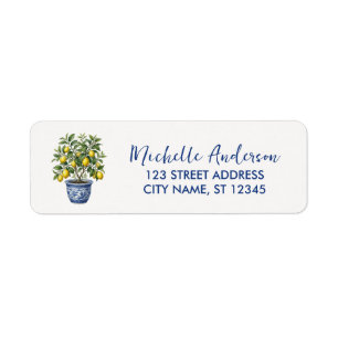 Watercolor Chinoiserie Lemon Tree Return Address