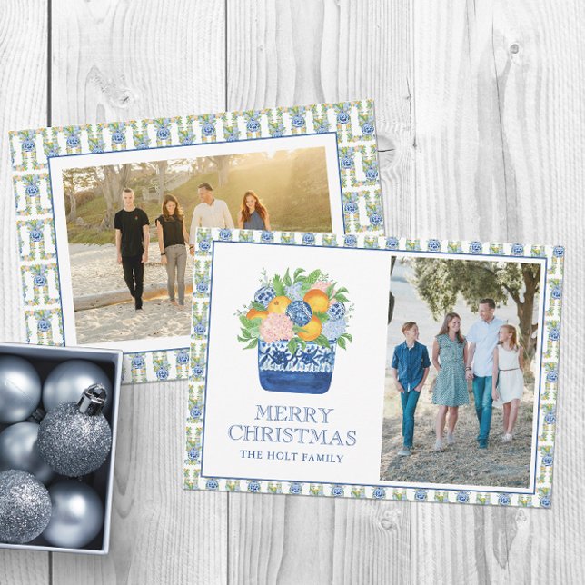 Watercolor Chinoiserie Mandarins Christmas Photo Holiday Card (Creator Uploaded)