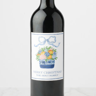 Watercolor Chinoiserie Mandarins Christmas Wine Label