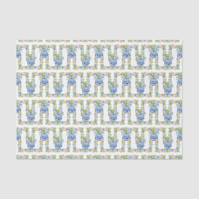 Watercolor Chinoiserie Mandarins Garland Tissue Paper (Front)
