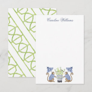 Watercolor Chinoiserie Monkeys Personalized Card